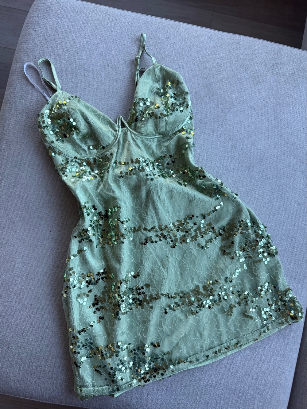 NWOT Lulu's Green Sequin Lace Mini Dress